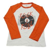 Bílo-červené triko s gramofonovou deskou TEX