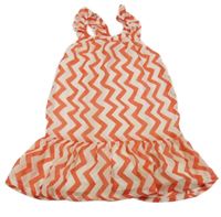 Červeno-smetanové vzorované šifonové letní šaty s volánky H&M