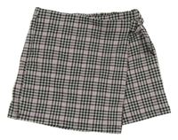 Černo-světlešedo-starorůžové kostkované kraťasy se sukní 