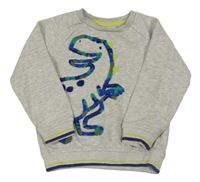 Světlešedá melírovaná mikina s dinosaurem Nutmeg