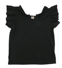 Černé žebrované tričko s volánky 