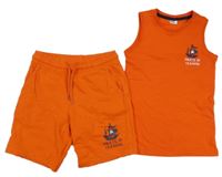 2Set - Tmavooranžové teplákové kraťasy s pirátskou lodí + tílko KIDS