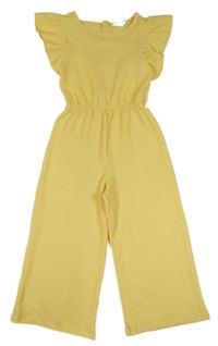 Žlutý vzorovaný kalhotový culottes overal s volánky PRIMARK