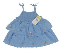 Nové - Světlemodré šaty s květinami a volánky Matalan