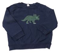 Tmavomodrá mikina s dinosaurem z překlápěcích flitrů Topolino