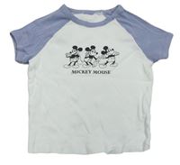 Bílo-modré žebrované crop tričko s Mickeym