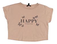 Růžové crop tričko s motýly a nápisem New Look
