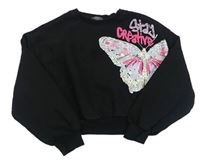 Černá crop mikina s motýlem s flitry Primark