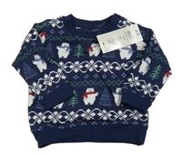 Nové - Tmavomodrá vzorovaná mikina s medvědy a stromky Peacocks