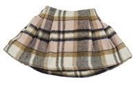 Růžovo-hnědo-černá kostkovaná vlněná sukně Dunnes