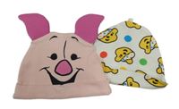 2x bavlněná čepice - smetanová puntíkatá s Pudseym + růžová - Prasátko