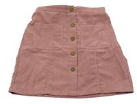 Starorůžová žebrovaná sukně s knoflíky Shein