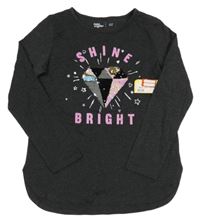 Nové - Antracitové melírované triko s diamantem z překlápěcích flitrů