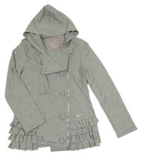 Nové - Šedá melírovaná propínací mikina s volánky a kapucí - křivák Dunnes