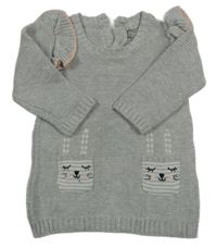 Šedé melírované svetrové šaty s kapsami s králíky a volánky Primark
