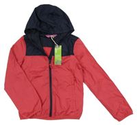 Nové - Malinovo-tmavomodrá šusťáková funkční bunda s kapucí Crane