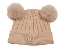 Růžová pletená čepice s broží a bambulemi River Island