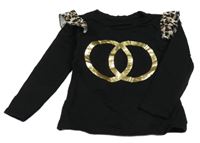 Černá mikina s kruhy a volánky s leopardím vzorem