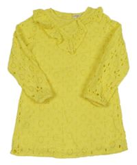 Žluté madeirové šaty s volánem Mango