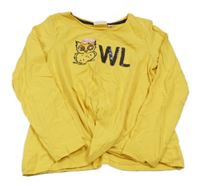 Hořčicové triko se sovou s flitry Kids