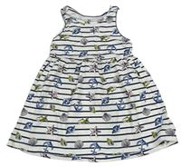 Bílo-tmavomodré pruhované bavlněné šaty s mušlemi Lupilu