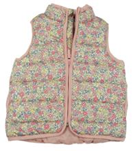 Smetanovo-růžovo-modrá květovaná šusťáková zateplená vesta Tchibo