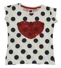 Bílé puntíkaté tričko se srdcem z flitrů