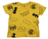 Hořčicové tričko s logy Batmana Primark