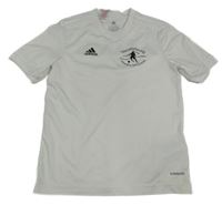 Bílé pruhované sportovní funkční tričko s potiskem Adidas