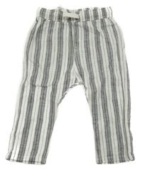Tmavošedo-světlešedé pruhované lněné kalhoty H&M