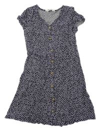 Černo-lila květované propínací lehké šaty H&M