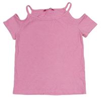 Růžové žebrované tričko s holými rameny Yd.