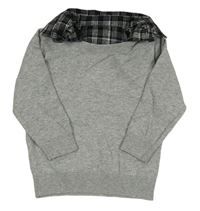 Šedý lehký svetr s všitým košilovým límečkem Matalan