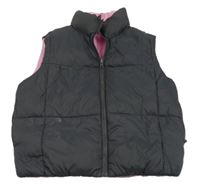 Tmavošedo-růžová šusťáková zateplená oboustranná vesta zn. Primark