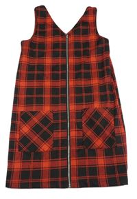 Černo-červené kostkované propínací šaty s kapsami George