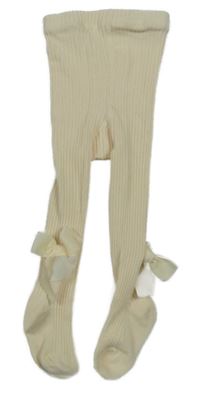 Smetanové žebrované punčocháče s mašlemi 