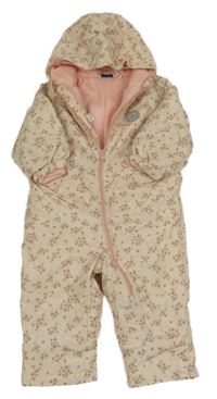 Smetanová květovaná šusťáková zimní kombinéza s kapucí Lupilu
