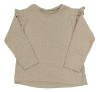 Béžové melírované úpletové triko s volánky 