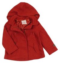 Červený třpytivý vlněný podšitý kabát s kapucí Tu