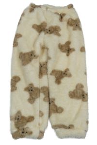 Smetanové chlupaté tepláky s medvědy shein