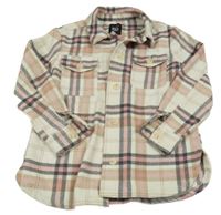 Smetanovo-růžovo-šedá kostkovaná vlněná košilová bunda New Look