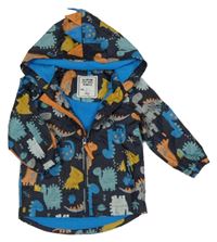 Tmavomodrá šusťáková jarní bunda s dinosaury a kapucí Matalan