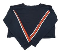 Tmavomodrá crop mikina s červenými pruhy H&M