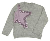 Šedý melírovaný svetr s hvězdou a flitry George