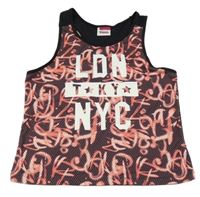 Černo-růžový vzorovaný sportovní top s nápisem Yigga