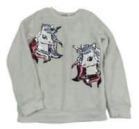 Smetanová plyšová mikina s jednorožci z flitrů H&M