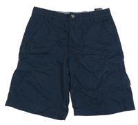 Tmavomodré plátěné chino kraťasy H&M