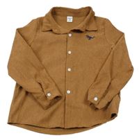 Hnědá lehká manšestrová košile s výšivkou shein