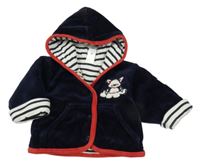 Tmavomodrá sametová zateplená propínací mikina s kapucí C&A