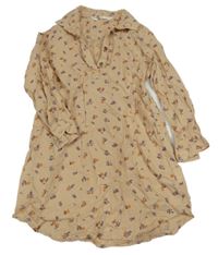 Béžové košilové květované šaty s límečkem H&M